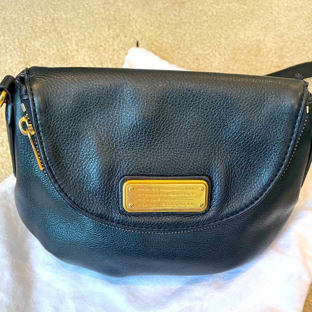 Black, leather crossbody bag